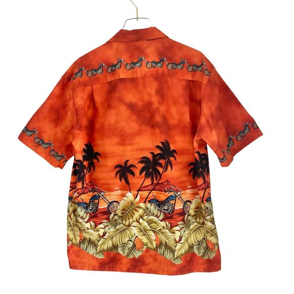 VTG Pacific Legend Hawaiian Shirt Men's XL Orange Motorcycle Palm Made in Hawaii - Picture 4 of 7